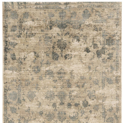 8' X 10' Beige And Blue Floral Medallion Hand Loomed Area Rug