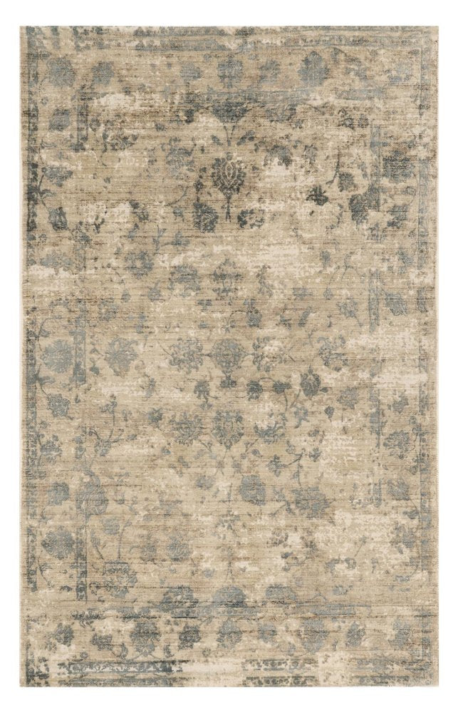 5' X 7' Beige And Blue Floral Medallion Hand Loomed Area Rug