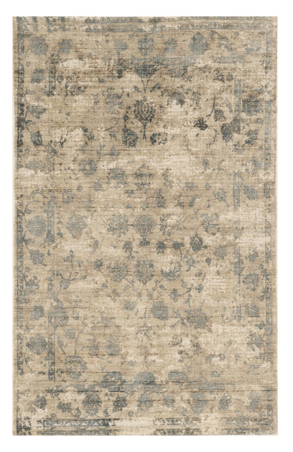 3' X 5' Beige And Blue Floral Medallion Hand Loomed Area Rug