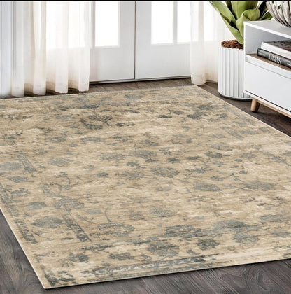 8' X 10' Beige And Blue Floral Medallion Hand Loomed Area Rug