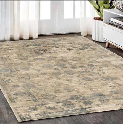 3' X 5' Beige And Blue Floral Medallion Hand Loomed Area Rug