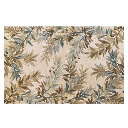 9' X 12' Ivory Brown And Blue Wool Botanical Leaves Hand Tufted Area Rug