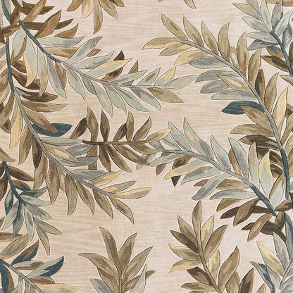 9' X 12' Ivory Brown And Blue Wool Botanical Leaves Hand Tufted Area Rug