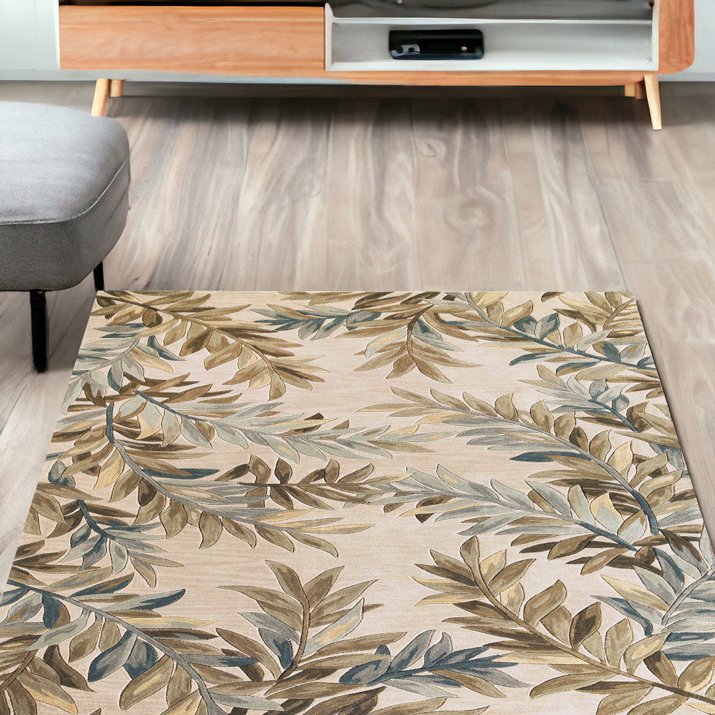 5' X 8' Ivory Hand Tufted Pinnate Fronds Indoor Area Rug