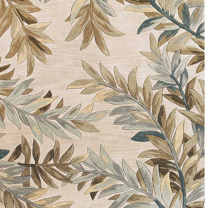 9' X 12' Ivory Brown And Blue Wool Botanical Leaves Hand Tufted Area Rug