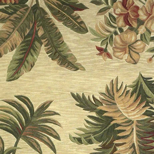 4' X 6' Ivory and Green Tropical Botanical Hand Tufted Area Rug