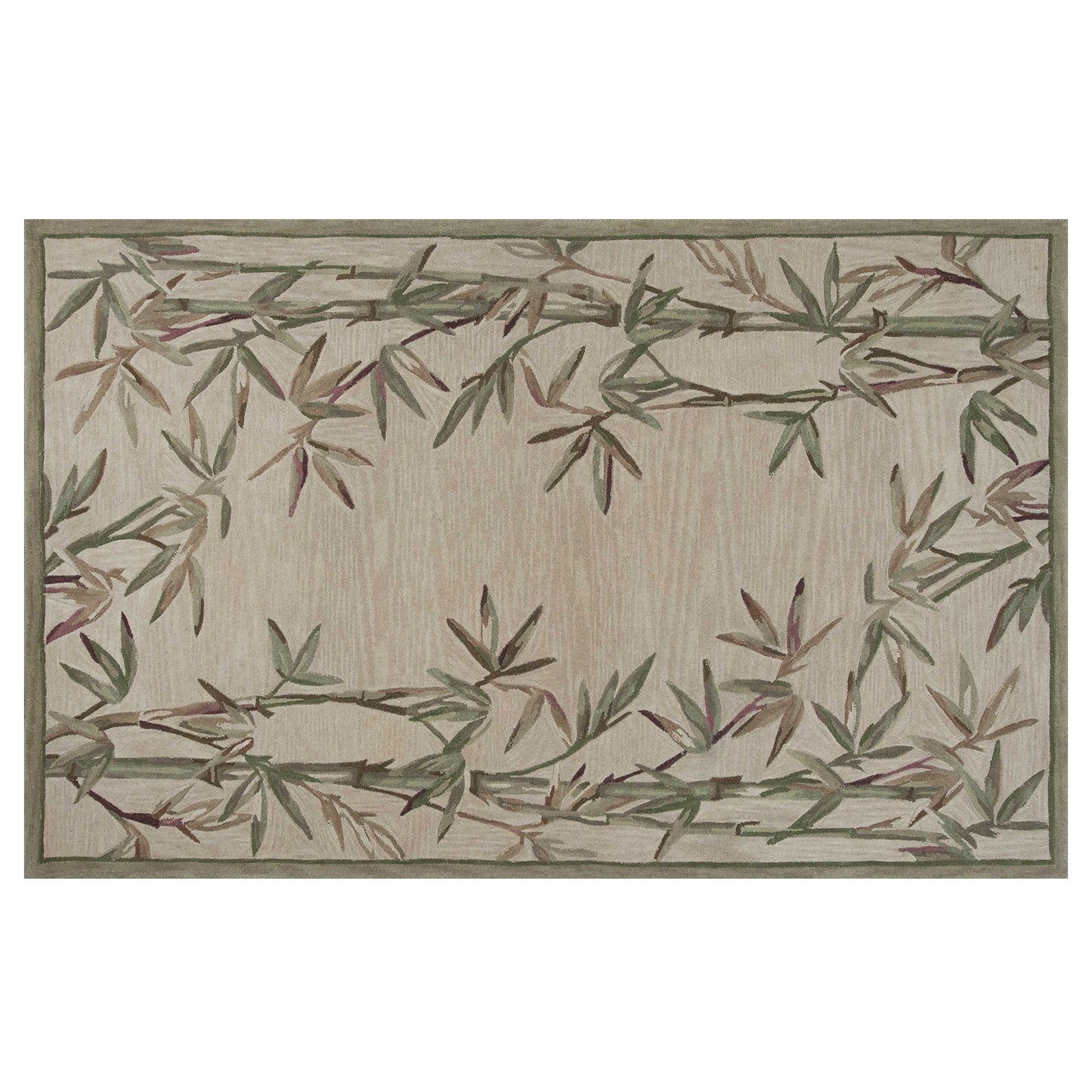 5' X 8' Ivory Hand Tufted Bordered Bamboo Indoor Area Rug