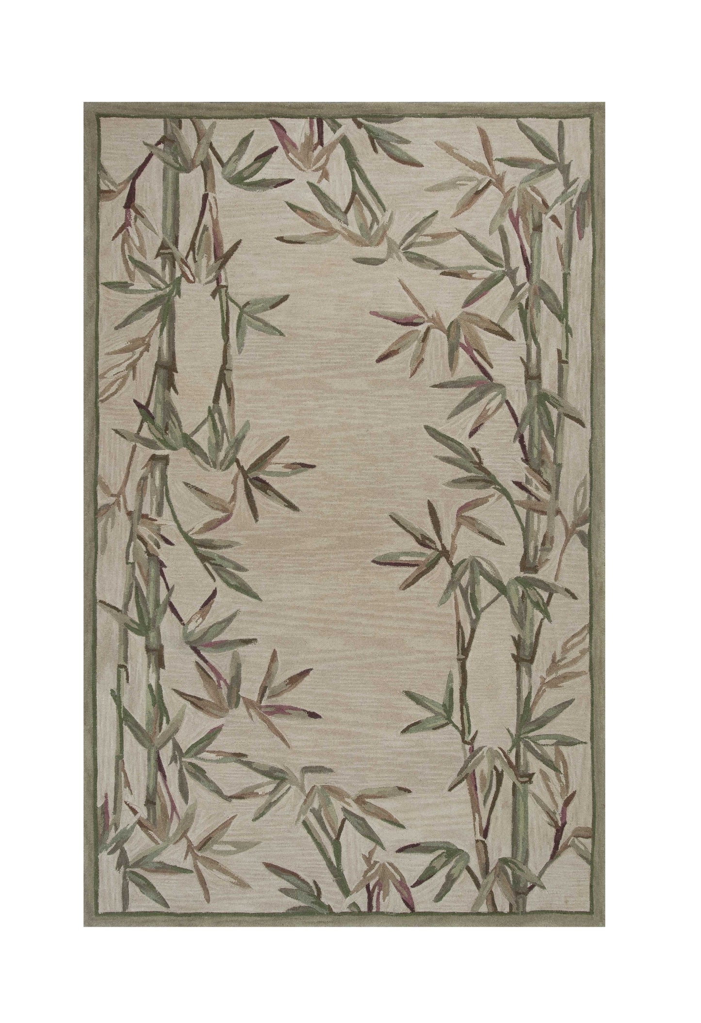 5' X 8' Ivory Hand Tufted Bordered Bamboo Indoor Area Rug