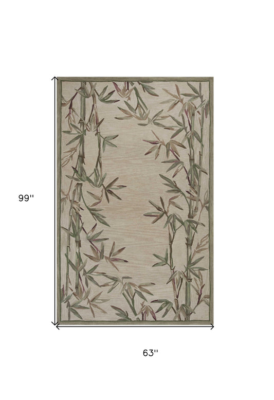 5' X 8' Ivory Hand Tufted Bordered Bamboo Indoor Area Rug