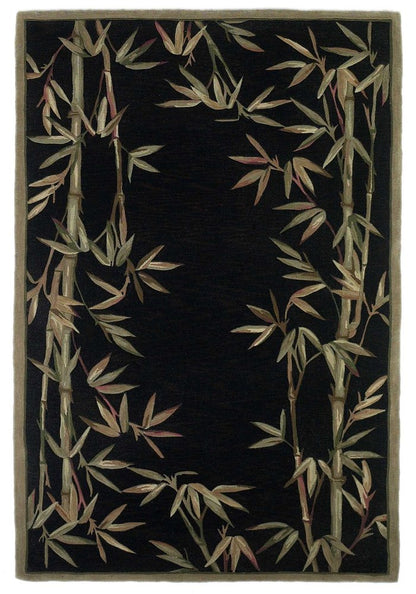 10' Black Green And Brown Wool Tropical Botanical Hand Tufted Runner Rug