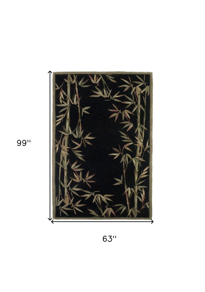 10' Black Green And Brown Wool Tropical Botanical Hand Tufted Runner Rug