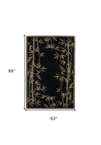10' Black Green And Brown Wool Tropical Botanical Hand Tufted Runner Rug