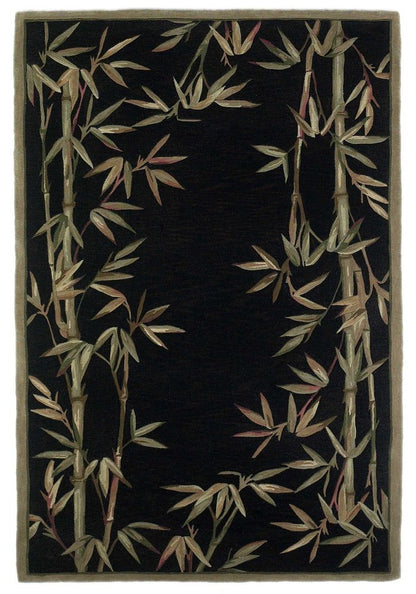 10' Black Green And Brown Wool Tropical Botanical Hand Tufted Runner Rug