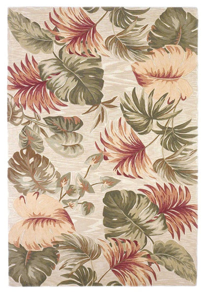 10' Beige Green And Pink Wool Botanical Leaves Hand Tufted Runner Rug