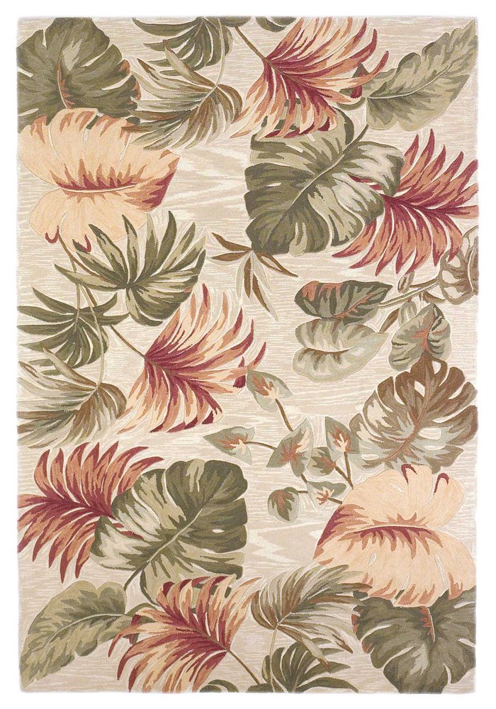 10' Beige Green And Pink Wool Botanical Leaves Hand Tufted Runner Rug