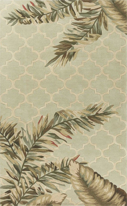 8' X 10' Sage Taupe And Green Wool Tropical Botanical Hand Tufted Area Rug