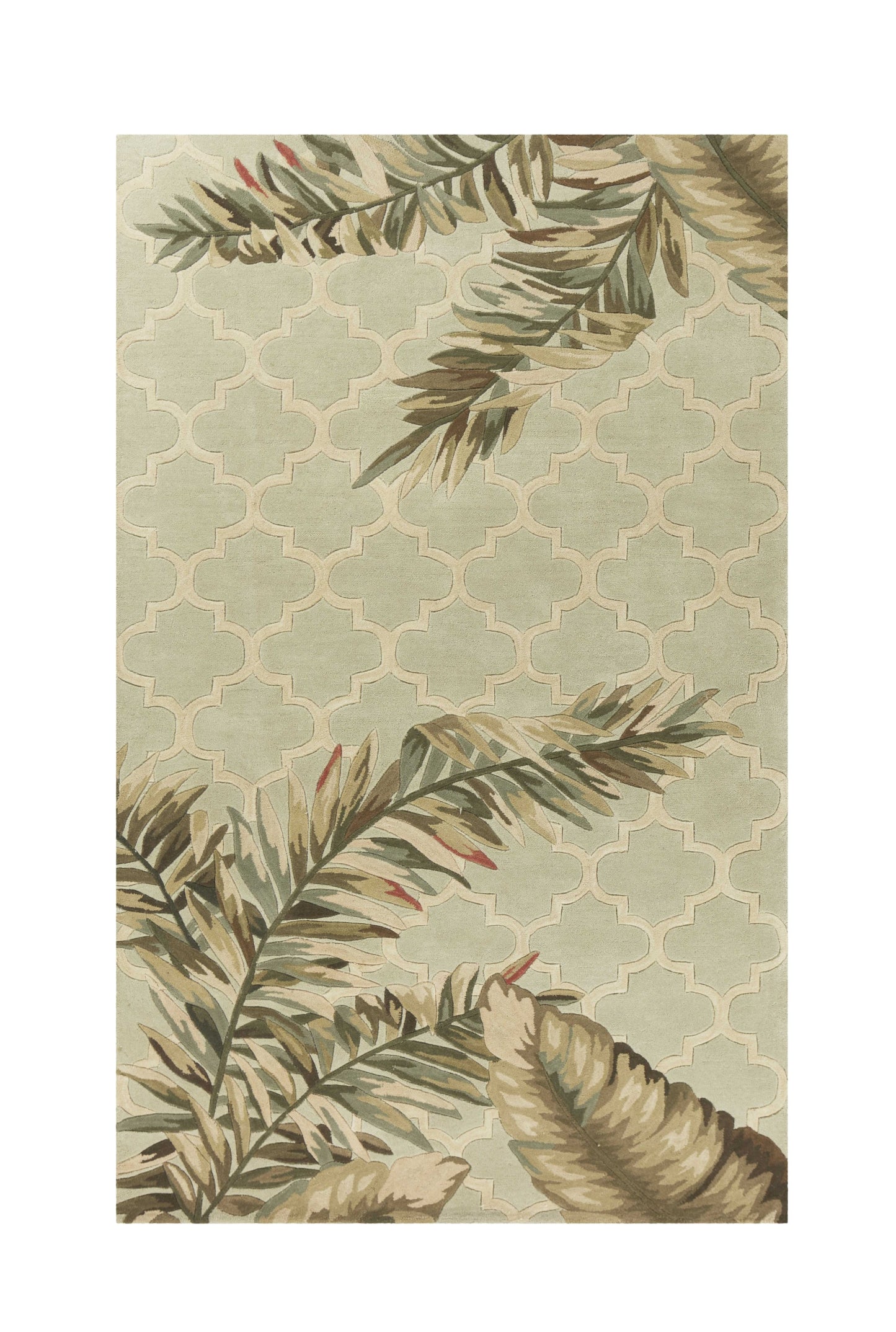 9' X 12' Sage Green Hand Tufted Tropical Quatrefoil Indoor Area Rug