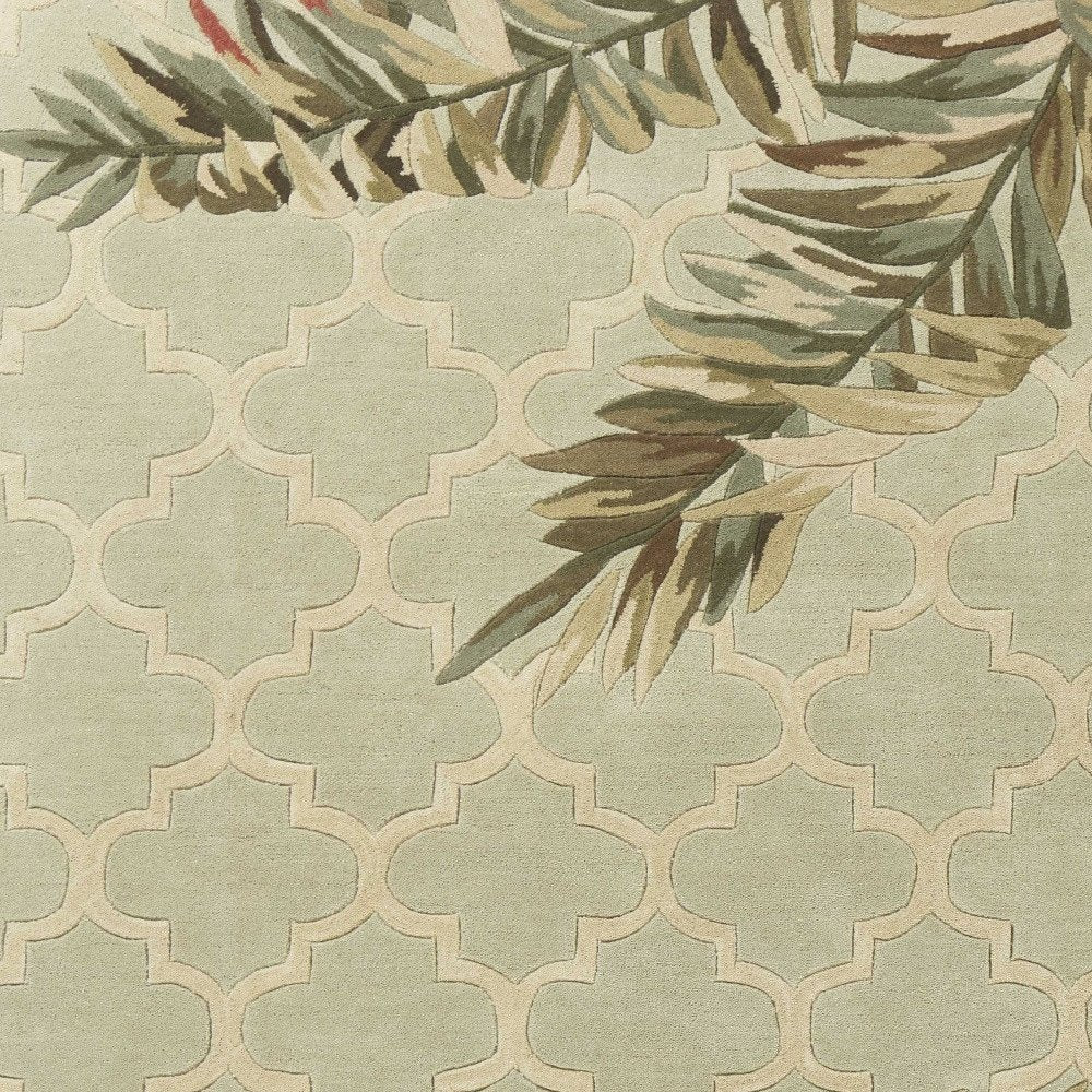 8' X 10' Sage Taupe And Green Wool Tropical Botanical Hand Tufted Area Rug