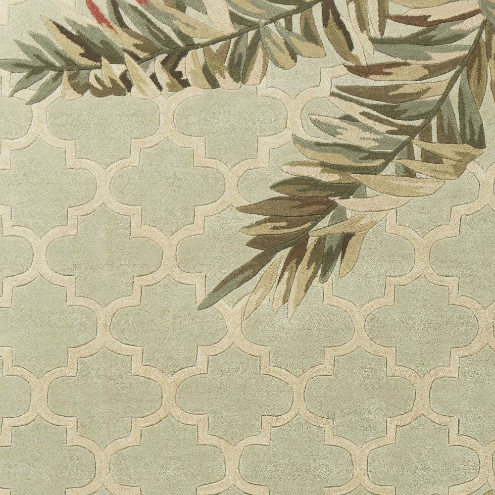 9' X 12' Sage Green Hand Tufted Tropical Quatrefoil Indoor Area Rug