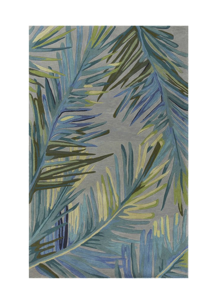 10' Gray And Blue Wool Tropical Botanical Hand Tufted Runner Rug