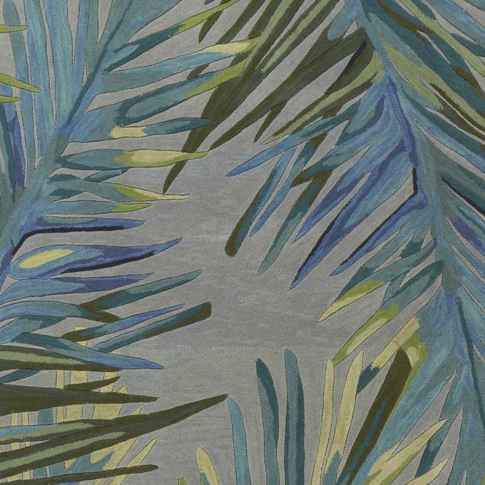 4' X 6' Grey Blue Hand Tufted Tropical Palms Indoor Area Rug