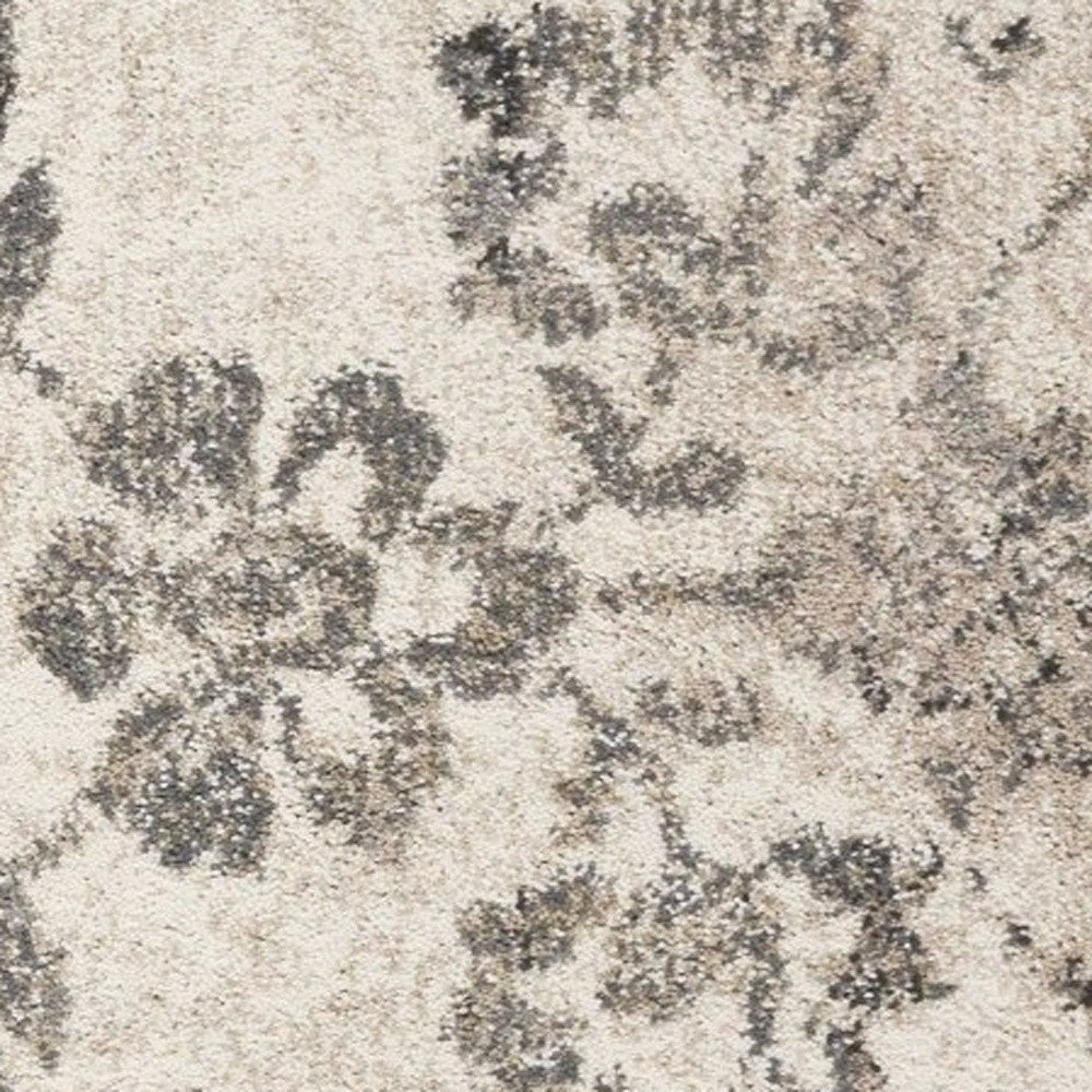 8' X 10' Grey Machine Woven Distressed Floral Traditional Indoor Area Rug