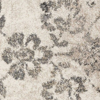 9' X 13' Grey Machine Woven Distressed Floral Traditional Indoor Area Rug