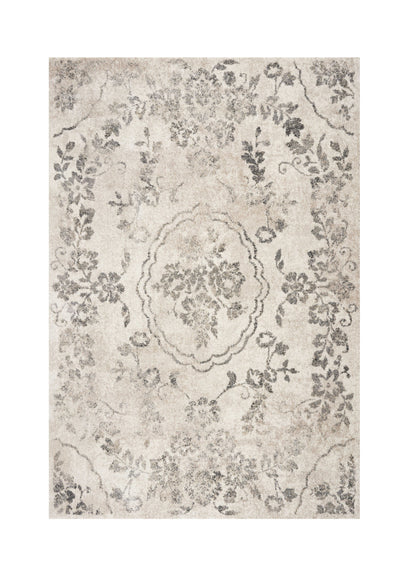 9' X 13' Grey Machine Woven Distressed Floral Traditional Indoor Area Rug