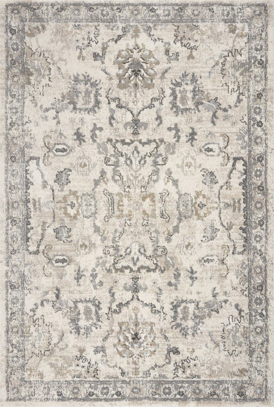 9' X 13' Ivory And Gray Floral Medallion Distressed Area Rug