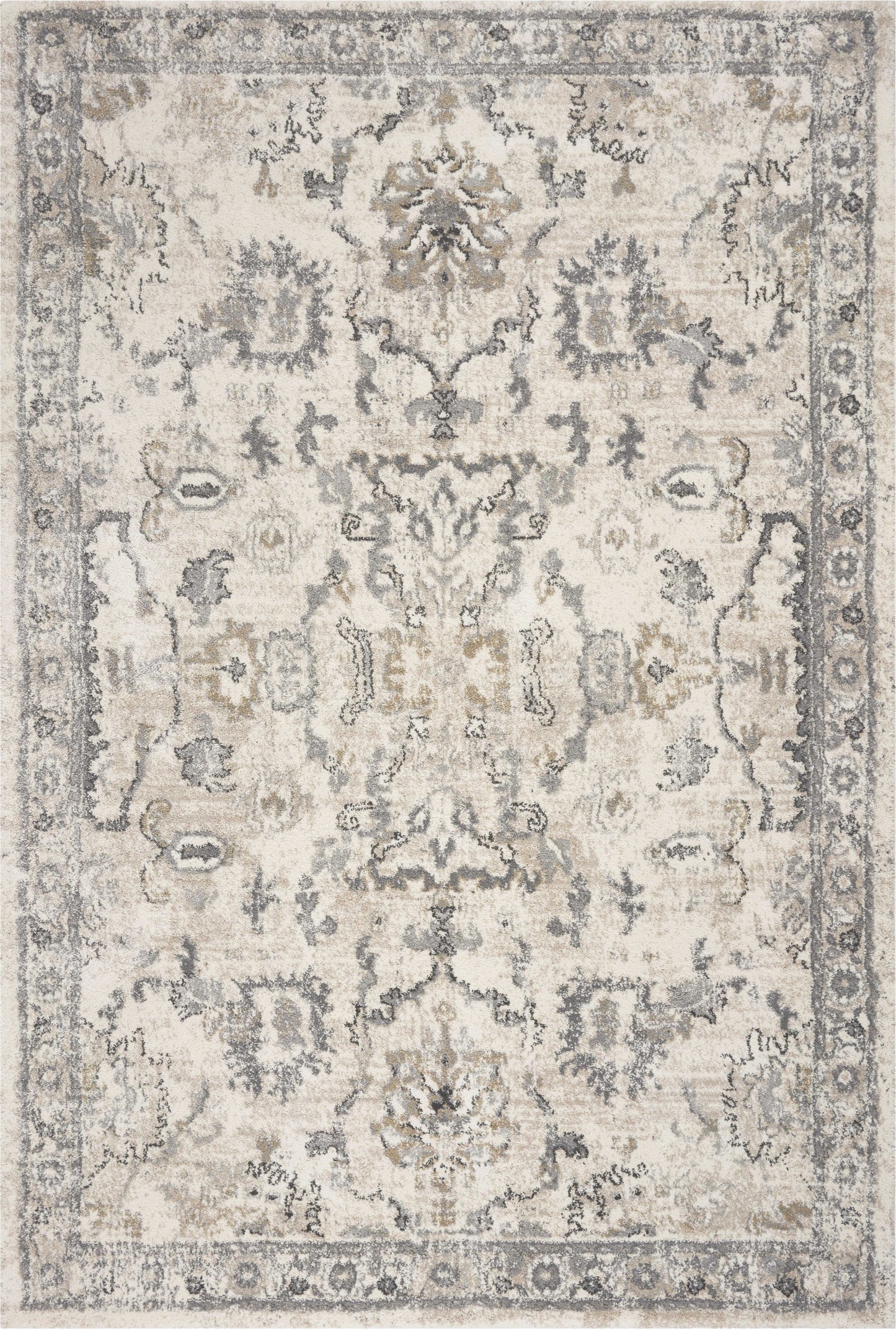 8' X 10' Ivory Machine Woven Distressed Floral Traditional Indoor Area Rug