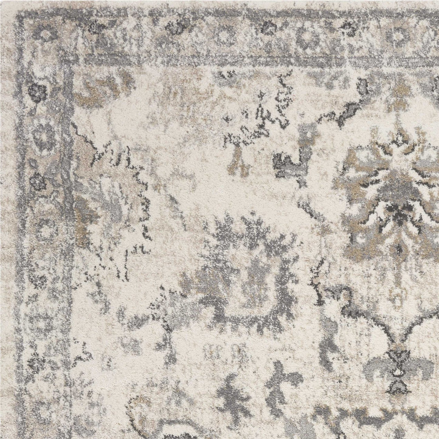 8' X 10' Ivory Machine Woven Distressed Floral Traditional Indoor Area Rug