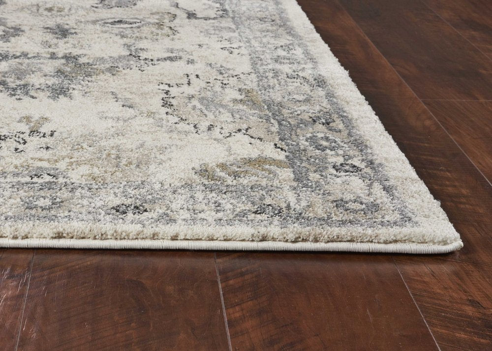 9' X 13' Ivory And Gray Floral Medallion Distressed Area Rug