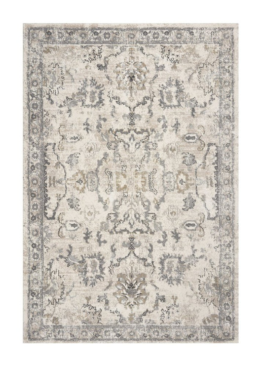 8' X 10' Ivory And Gray Floral Medallion Area Rug