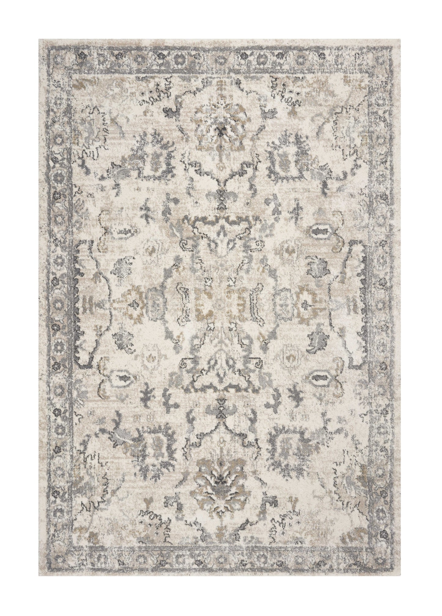 8' X 10' Ivory Machine Woven Distressed Floral Traditional Indoor Area Rug