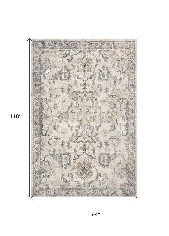 3' X 5' Ivory And Gray Floral Medallion Distressed Area Rug