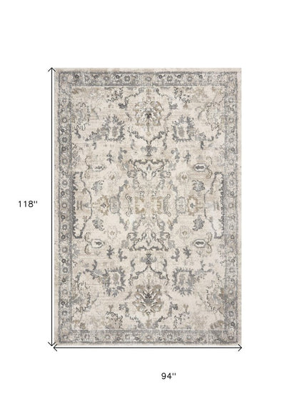 3' X 5' Ivory And Gray Floral Medallion Distressed Area Rug