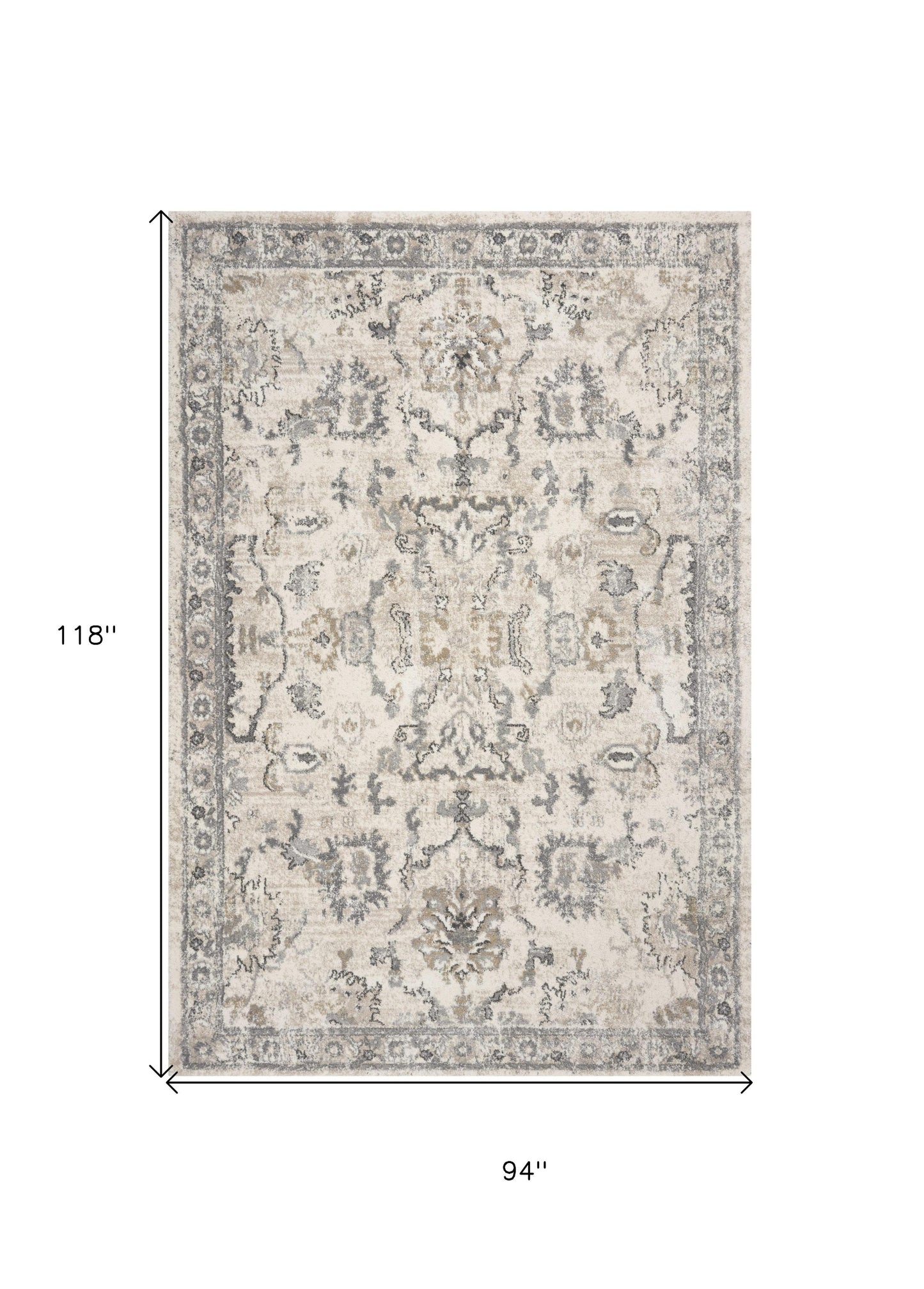 8' X 10' Ivory Machine Woven Distressed Floral Traditional Indoor Area Rug