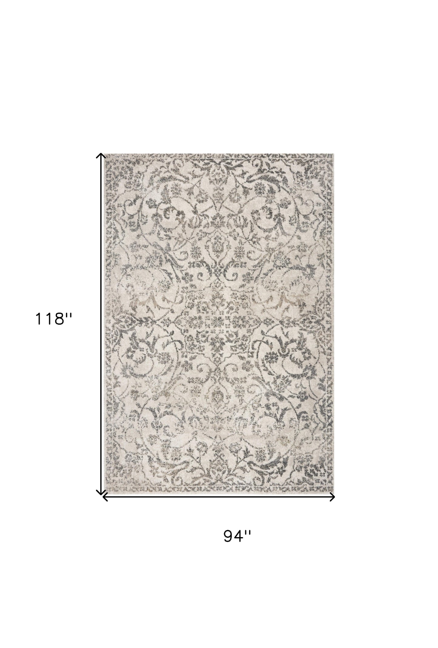 5' X 8' Ivory Floral Vines Area Rug
