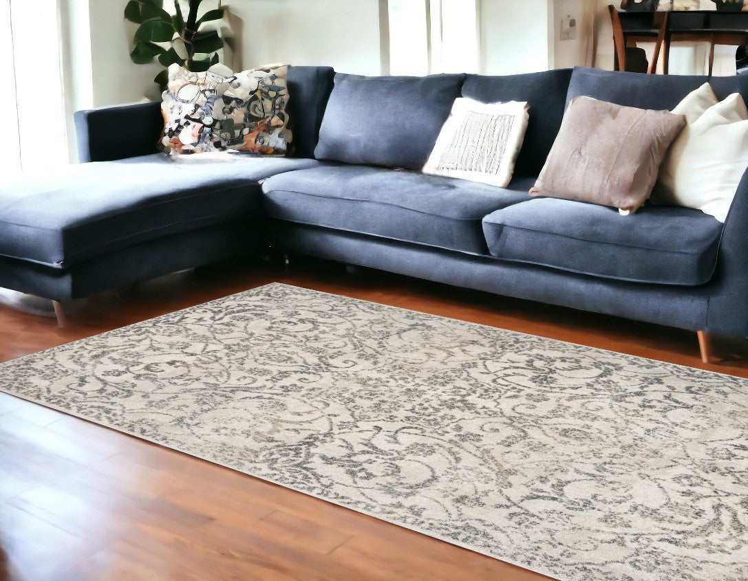 5' X 8' Ivory Floral Vines Area Rug