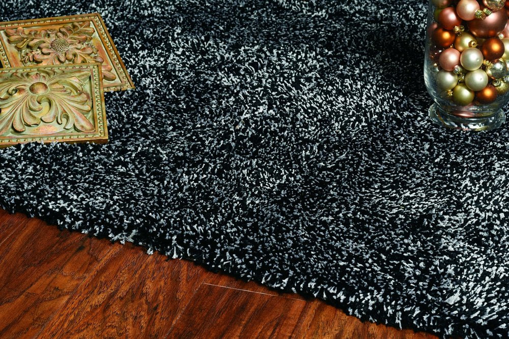 8' X 10' Black And White Shag Hand Woven Area Rug
