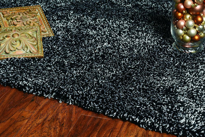 8' X 10' Black And White Shag Hand Woven Area Rug