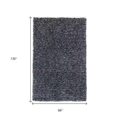 5' X 7' Black And White Shag Hand Woven Area Rug