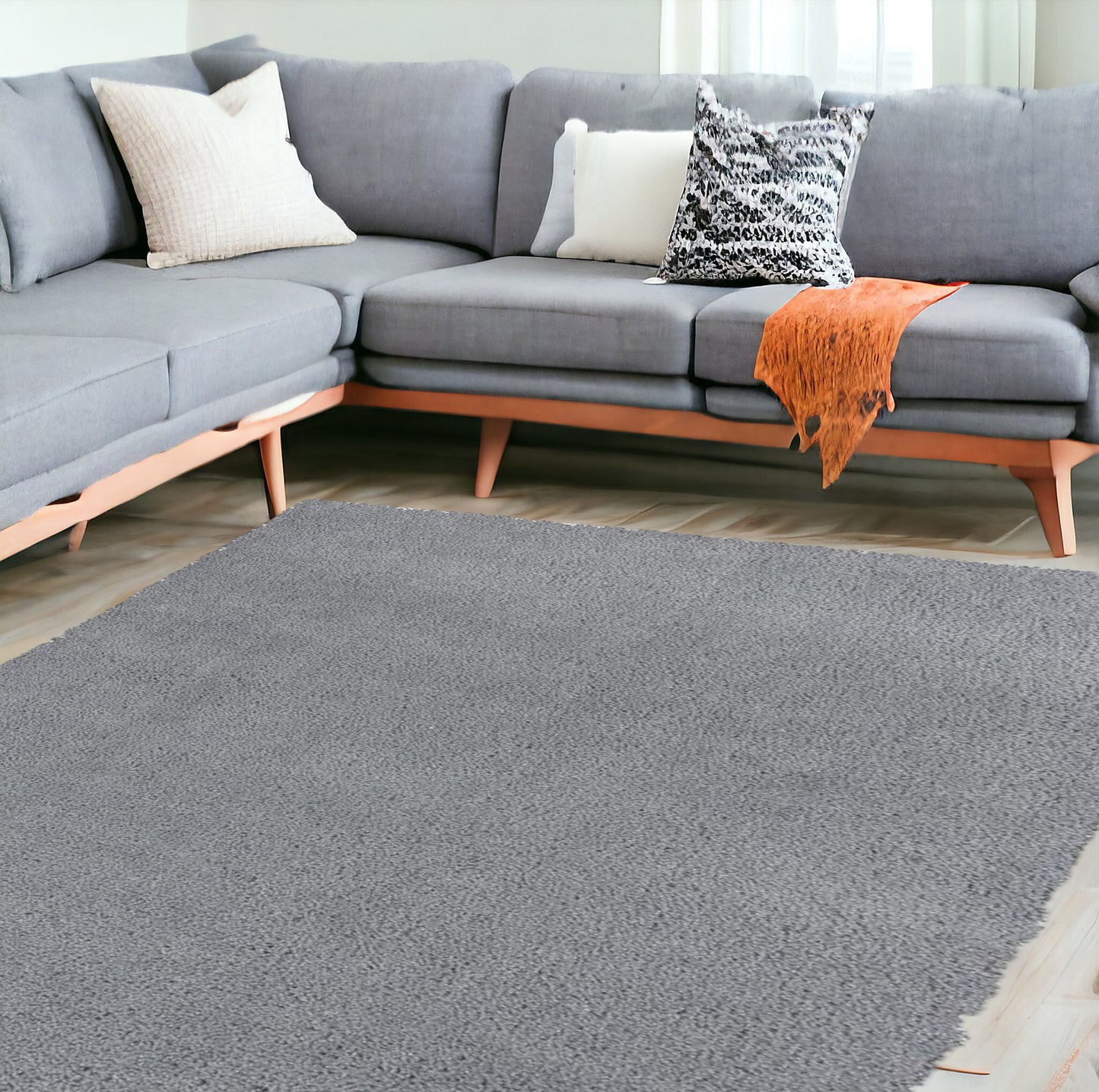 5' X 7' Grey Plain Indoor Area Rug