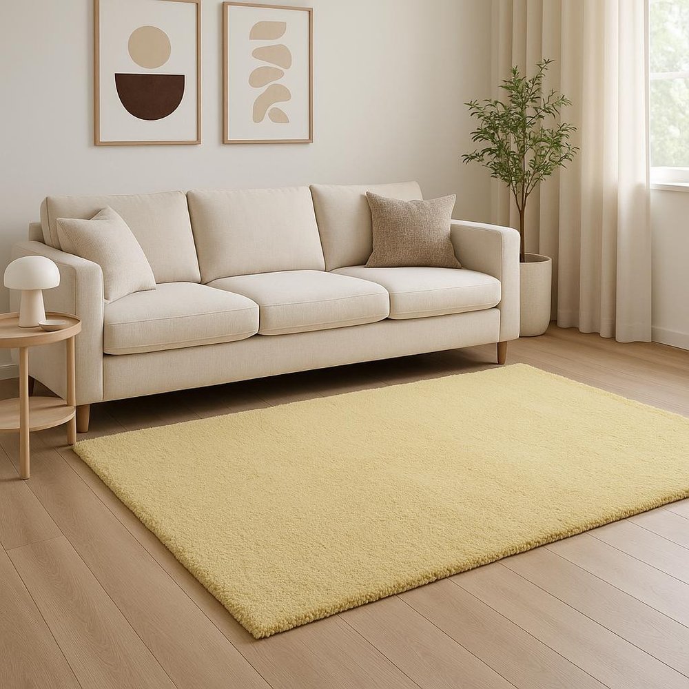 3' X 5' Canary Yellow Shag Hand Woven Area Rug