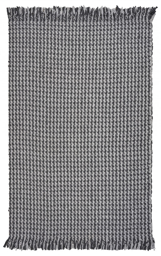 5' X 8' Grey Hand Woven Houndstooth Indoor Area Rug