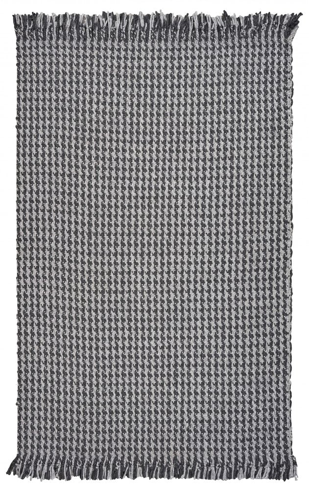 8' X 10' Gray And Light Gray Wool Houndstooth Hand Woven Area Rug With Fringe