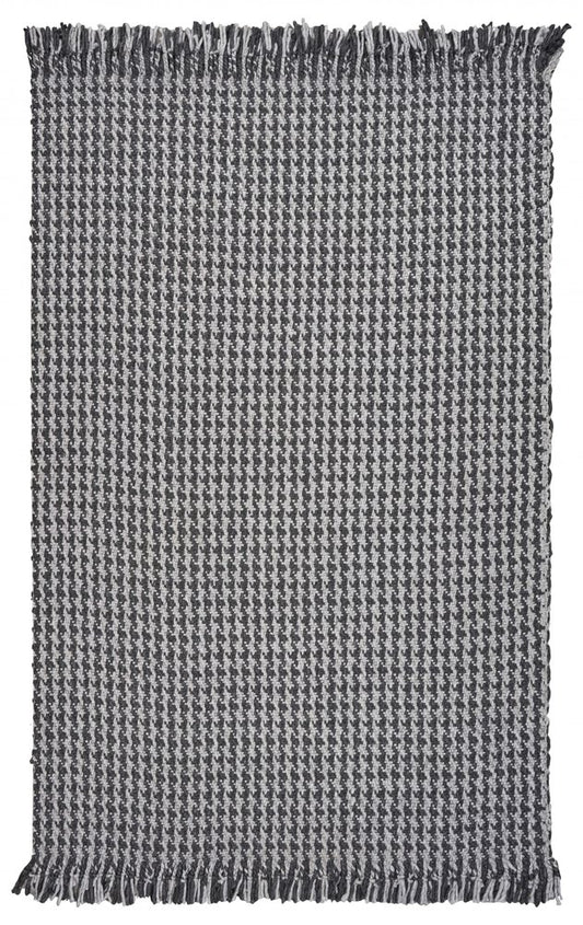 8' X 10' Gray And Light Gray Wool Houndstooth Hand Woven Area Rug With Fringe