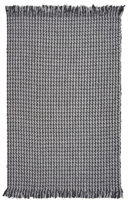 5' X 8' Gray And Light Gray Wool Houndstooth Hand Woven Area Rug With Fringe