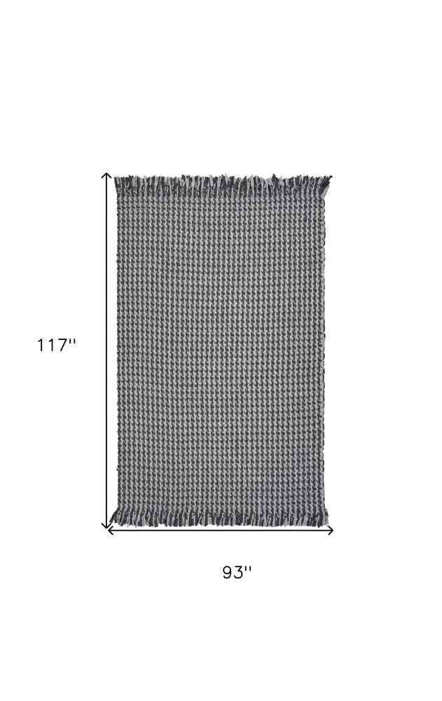 5' X 8' Gray And Light Gray Wool Houndstooth Hand Woven Area Rug With Fringe
