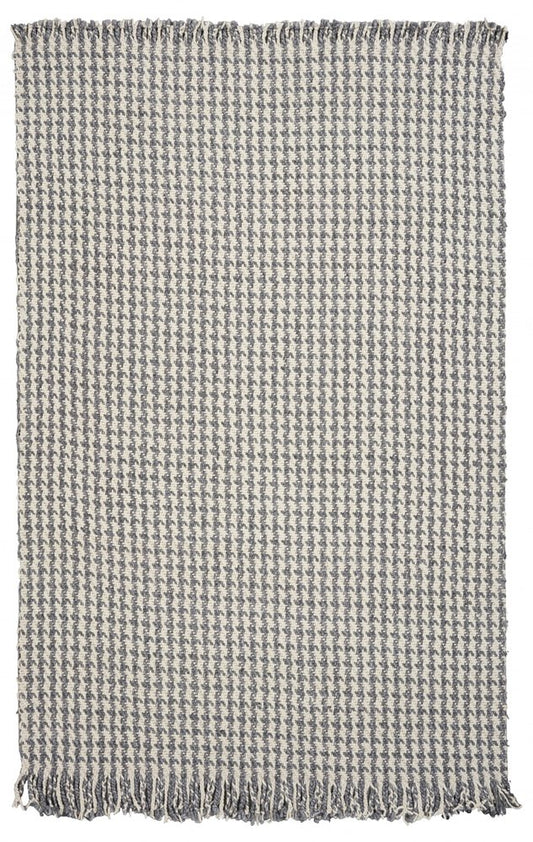 5' X 8' Ivory And Gray Wool Houndstooth Hand Woven Area Rug With Fringe